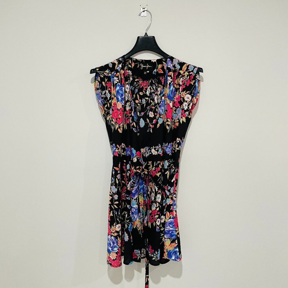 Yumi Kim Women Black Colorful Flowers Wrap Dress Size XS